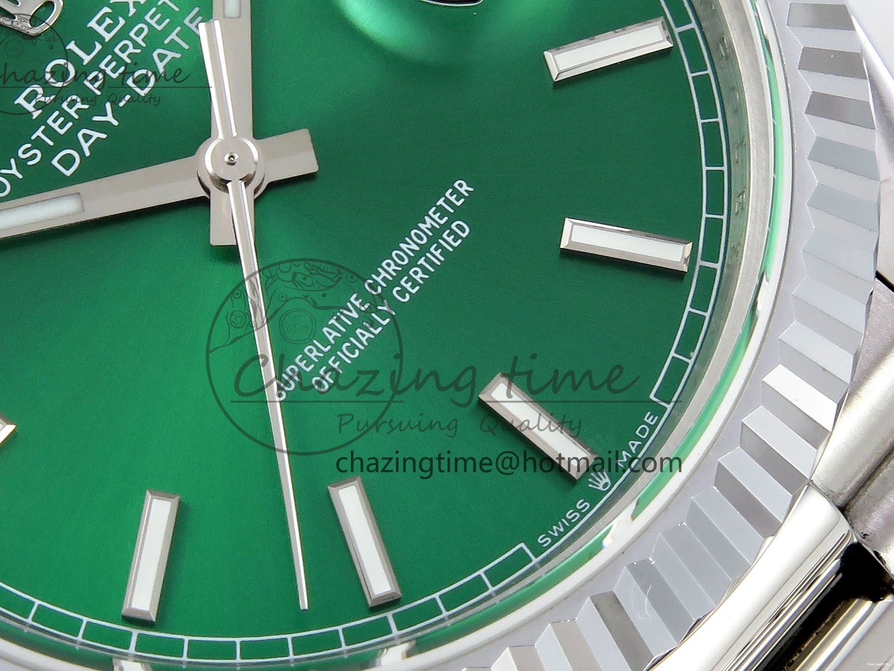 Stick Steel SS 40 Dial (Gain V3 Light JDF Weight) President Green DayDate on VR3255 904L Bracelet 0401